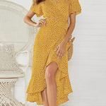 Vestido maxi estampado floral feminino, vestido longo de chiffon boho, babados, decote em v casual, dividido, vestido de festa sexy, praia, verão