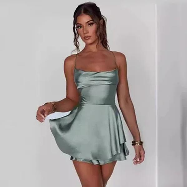 Vestido de emagrecimento curto feminino, estilo europeu e americano, show sexy, cor sólida, novo, popular, verão