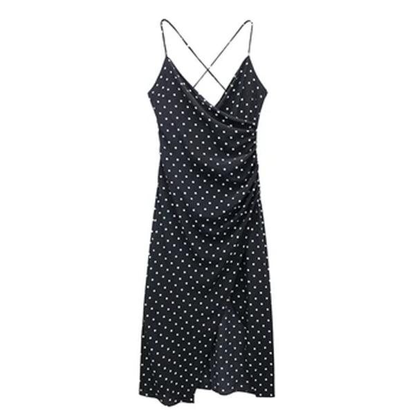 Vestido sexy sem costas feminino, vestido midi para senhoras, elegante e chique, bolinhas, moda de verão, novo, 2024