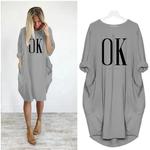 Vestido casual solto feminino, gola redonda, manga longa, bolso, confortável, plus size, ok, não tem impressão, verão