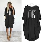Vestido casual solto feminino, gola redonda, manga longa, bolso, confortável, plus size, ok, não tem impressão, verão