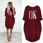 Vestido casual solto feminino, gola redonda, manga longa, bolso, confortável, plus size, ok, não tem impressão, verão