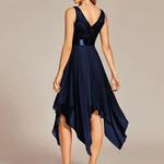 Vestido de coquetel vintage feminino com decote em V, Bainha irregular, Renda, Linha A, Casamento, Dama de honra, Festa, Baile