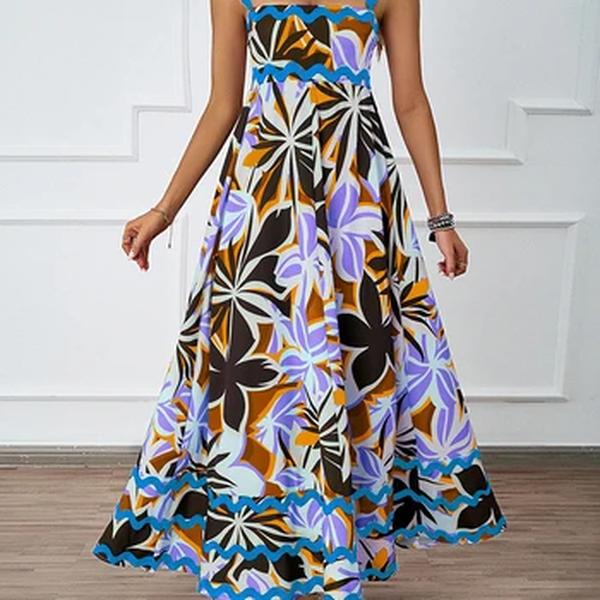 Elegante vestido de praia sem costas feminino, vestidos longos, sexy, sem mangas, rosa, floral, feriado, verão, 2024