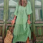 Vestido maxi floral boho feminino, manga folhada, decote V, solto, vestidos longos, com renda, casual, feriado, praia, festa feminina, verão, Y2K