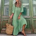 Vestido maxi floral boho feminino, manga folhada, decote V, solto, vestidos longos, com renda, casual, feriado, praia, festa feminina, verão, Y2K