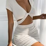 V-Neck Cintura Aberta Oco Envolvido Hip Dress, Manga Curta, Sexy, Novo, Verão, Y2K2024