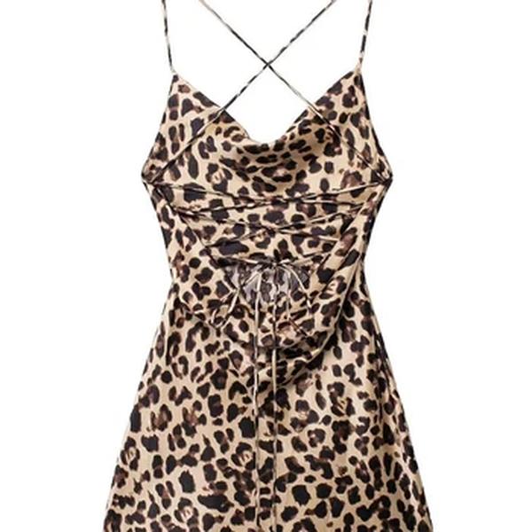 ZBZA Mulheres Sexy Mini Wrap Hip Dresses verão Novo Backless Sling Leopard Print Short Dress Holiday Beach Party Fashion Women's