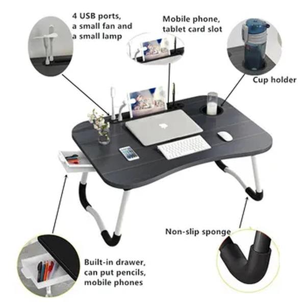 Início Folding Laptop Desk, Altura ajustável e Aumentar Table Bandeja, Gaveta Mesa, Fit for Breakfast, Cama