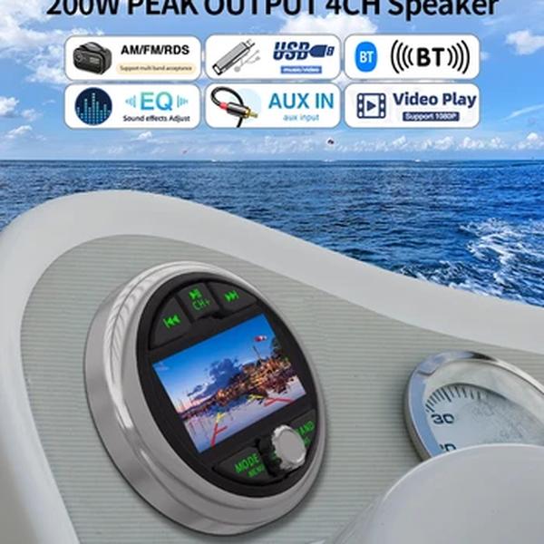 GRANDnavi-Waterproof Marine Stereo, Leitor de rádio IPX5 Boat MP5, Bluetooth, FM, AM, RDS Audio para bitola de iate, ATV, UTV, Carrinho, Motocicleta