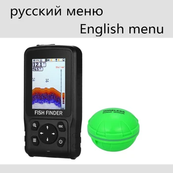 Colorido Sem Fio Fish Finder, Inglês ou Russo, Dot Matrix Sonar Sensor, Transdutor Profundidade Eco Sounder, Bateria Recarregável, 200m