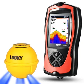 Lucky sonar-fish finder ff1108-1cwla, sensor sem fio recarregável, profundidade de água de 45m, ecobatímetro, pesca
