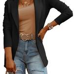 Blazer frontal aberto de manga comprida feminino, blazer casual solto, elegante casaco entalhado, jaqueta monocromática, moda senhora do escritório