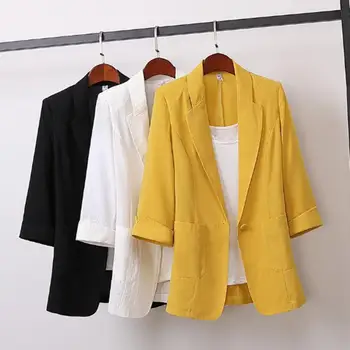 Blazer blazer da senhora do escritório da primavera do outono dos bolsos da aleta da luva longa simples cor sólida blazer da lapela para o negócio