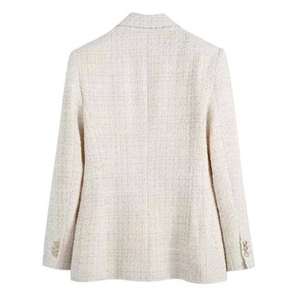ZRN-Blazer de peito duplo de Tweed feminino, casaco de manga longa vintage, bolsos com aba, outerwear feminino, colete chique, moda feminina