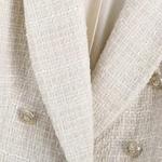 ZRN-Blazer de peito duplo de Tweed feminino, casaco de manga longa vintage, bolsos com aba, outerwear feminino, colete chique, moda feminina