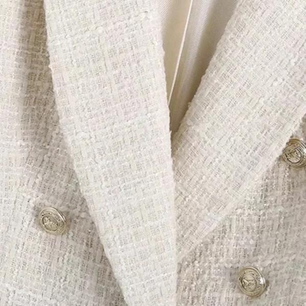 ZRN-Blazer de peito duplo de Tweed feminino, casaco de manga longa vintage, bolsos com aba, outerwear feminino, colete chique, moda feminina