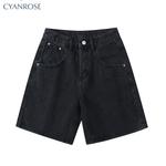 Shorts jeans de cintura alta feminino, moda feminina de rua, jeans de perna larga, botão, solto, plus size, moda feminina, verão, 2022