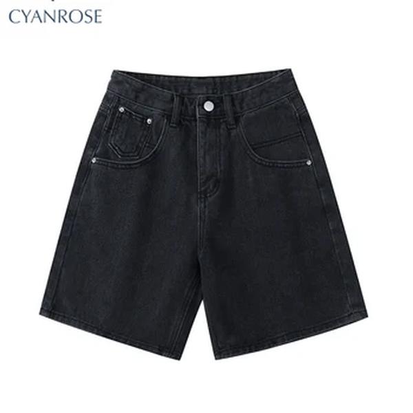 Shorts jeans de cintura alta feminino, moda feminina de rua, jeans de perna larga, botão, solto, plus size, moda feminina, verão, 2022