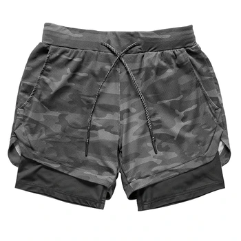 Shorts masculinos de corrida Camo, Double Deck, Quick Dry, shorts esportivos de ginástica, fitness, jogging, treino, calças curtas esportivas, 2 em 1, 2023