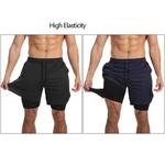 Shorts esportivos de secagem rápida para homens, corrida, treino, jogging, deck duplo, fitness, ginásio, treinamento, 2 em 1, verão, 2023