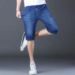 Shorts jeans com comprimento do joelho masculino, jeans reto de algodão, jeans curto monocromático, estilo rua, elástico, marca de moda casual, 2024