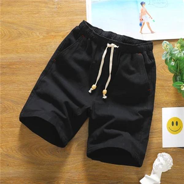 Calça curta de algodão de linho com cordão masculina, fina, respirável, monocromática, branca, solta, casual, esportiva, quente, tamanho positivo, verão, 5XL