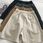 Fitshinling-Shorts plissados de algodão vintage para mulheres, cintura alta, roupas finas, monocromáticas, novas na moda, 2022, linha