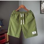 Calção respirável de algodão e linho masculino, monocromático, tamanho grande, elástico na cintura, casual, solto, estilo fino, multicolorido, verão, novo, 2022