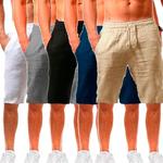 Calção de linho algodão masculino, respirável, elástico na cintura, solto, casual, monocromático, moda masculina, verão