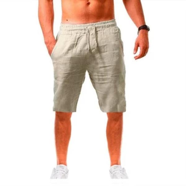 Calção de algodão de linho masculino com bolsos, calção casual de corrida, botões para musculação, novo primavera