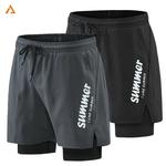 Shorts masculinos de corrida com deck rápido em dois deck, shorts esportivos ao ar livre, ginástica fitness, 2 em 1, verão novo, 2218
