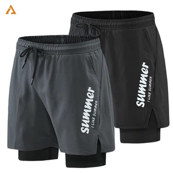 Shorts masculinos de corrida com deck rápido em dois deck, shorts esportivos ao ar livre, ginástica fitness, 2 em 1, verão novo, 2218