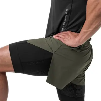 Moletom Quick Dry para homens, shorts de ginástica, shorts de corrida, novo para o verão, 2 em 1