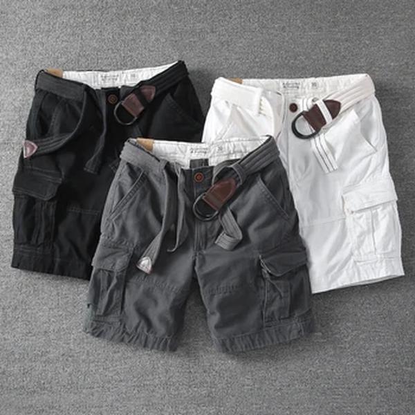 Verão ao ar livre dos homens Estilo retro Casual Shorts Multi bolsos Sports Shorts comprimento do joelho reto Plus Size Shorts de carga com cinto