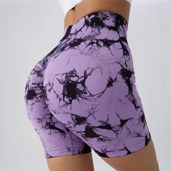 Shorts de Yoga Seamless Tie Dye Push Up para Mulheres, Cintura Alta, Fitness no Verão, Treino, Corrida, Ciclismo, Esportes, Ginásio