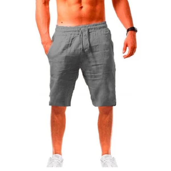 Shorts respiráveis de cinco pontos masculinos, linho de algodão monocromático, streetwear elástico com cordão, roupas esportivas Y2K, verão