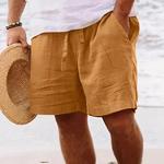 Calção de algodão e linho masculino, elástico na cintura, monocromático, respirável, diário, praia, cinco calças casuais, verão