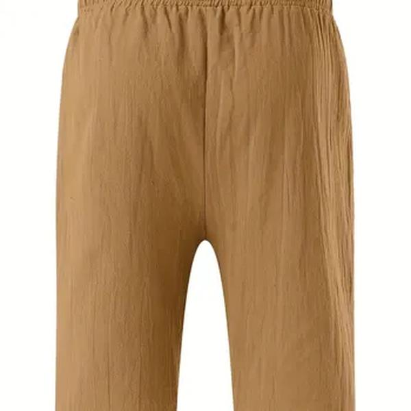 Calção de algodão e linho masculino, elástico na cintura, monocromático, respirável, diário, praia, cinco calças casuais, verão