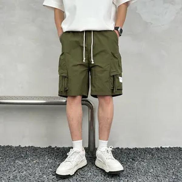 Calções multi bolso cargo masculino, cor sólida, simples, solto, casual, esportivo, calça de cinco pontos, streetwear de secagem rápida, verão