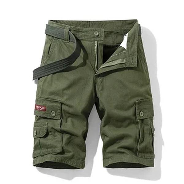 Calções táticos de carga masculinos, ajuste relaxado, pesca ao ar livre, multi bolsos, militar, preto sólido, masculino, verão