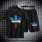 Camiseta de manga curta estampada masculina, shorts de secagem rápida, conjunto esportivo respirável, conjunto de corrida, moda verão, novo 2024