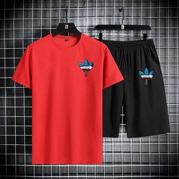 Camiseta de manga curta estampada masculina, shorts de secagem rápida, conjunto esportivo respirável, conjunto de corrida, moda verão, novo 2024