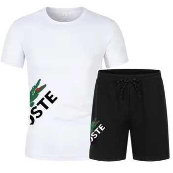 Fato esportivo de manga curta masculino, conjunto de shorts casual, secagem rápida, esportivo, correndo, fitness, moda, 2 peças, verão