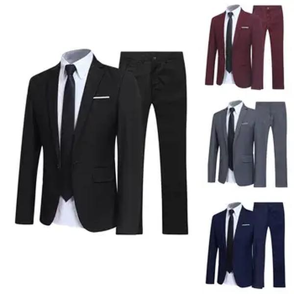 Conjunto de terno formal masculino, botões da moda, blazer bolsos, gola de corte, namoro