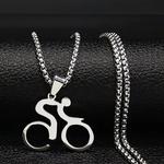 Colar de pingente de aço inoxidável para homens e mulheres, jóias, cor prata, esporte, bicicleta, ciclismo, movimento de bicicleta, N680