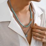 Salircão-Punk Simples Cor Prata Caixa de Metal Colar em Corrente, Grânulos de Pedra Azul Boêmio, Masculino Casual Festa Jóias