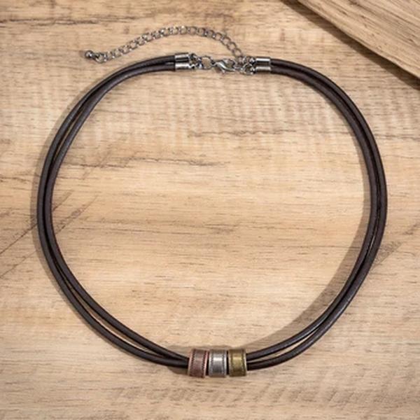 Colar gargantilha de couro PU vintage para homens, contas de metal, colarinho na moda no pescoço, acessórios, joias da moda, presente masculino, 2023