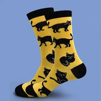 Meia de skate colorida masculina, Harajuku, personalidade engraçada, estampa alienígena de gato, creat clássico simples, hip hop, colorido, novo, 1 par