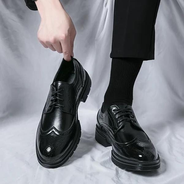Sapato Oxford de negócios masculino, sapato de couro luxuoso, marca clássica, preto, confortável, moda casual